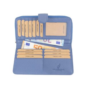 Portafoglio in pelle da donna con porta carte, banconote e portamonete Colore blu Pelletteria Veneta