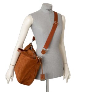 Borsa a spalla hobo da donna in pelle scamosciata THEA colore marrone testa di moro Pelletteria Veneta