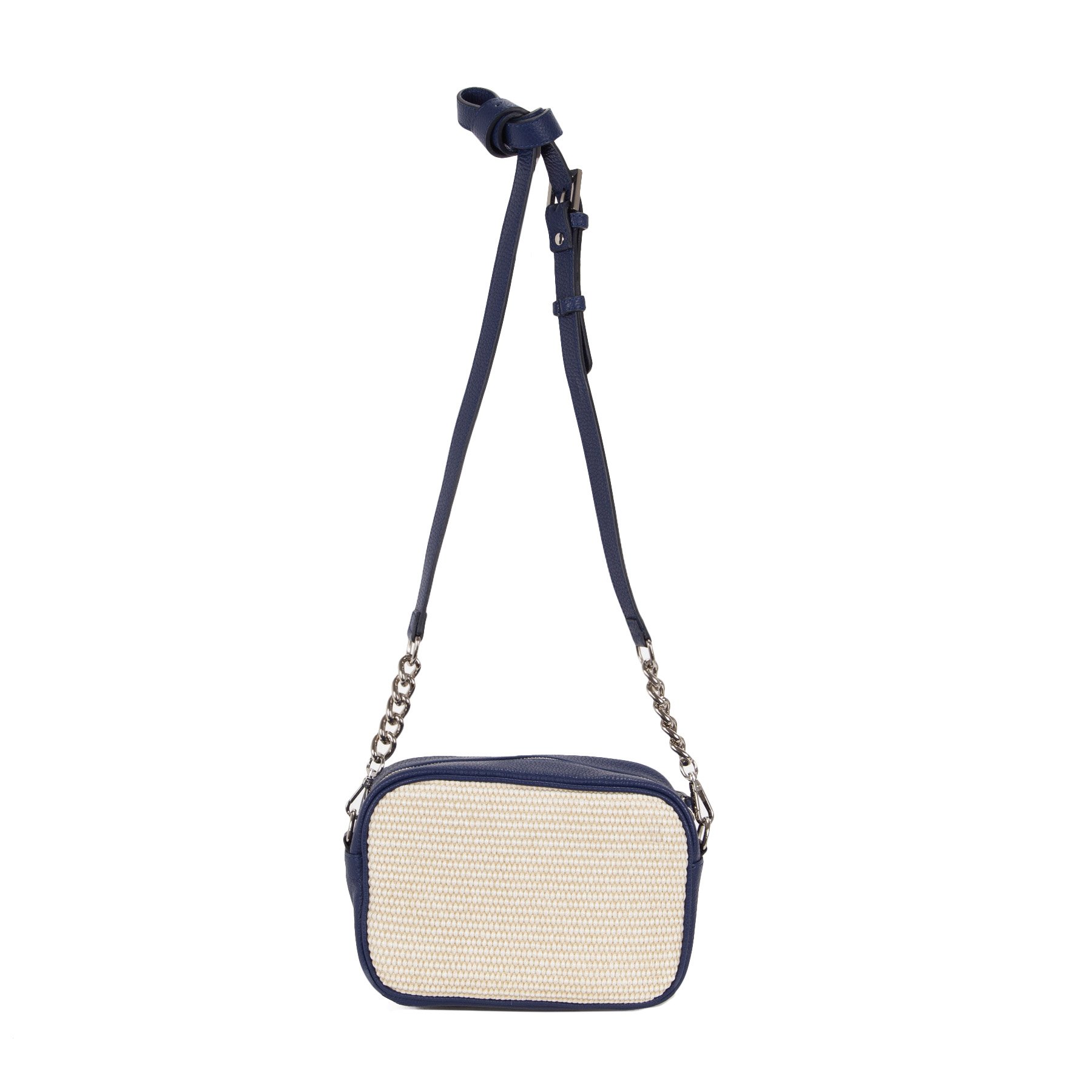 Leather and weaved fabric crossbody MIA STRAW - Pelletteria Veneta