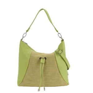 Sacca a spalla in pelle D24041 da donna con inserti in juta