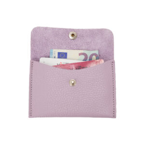 Piccolo porta carte in pelle morbida con chiusura a bottone Pelletteria Veneta lilla