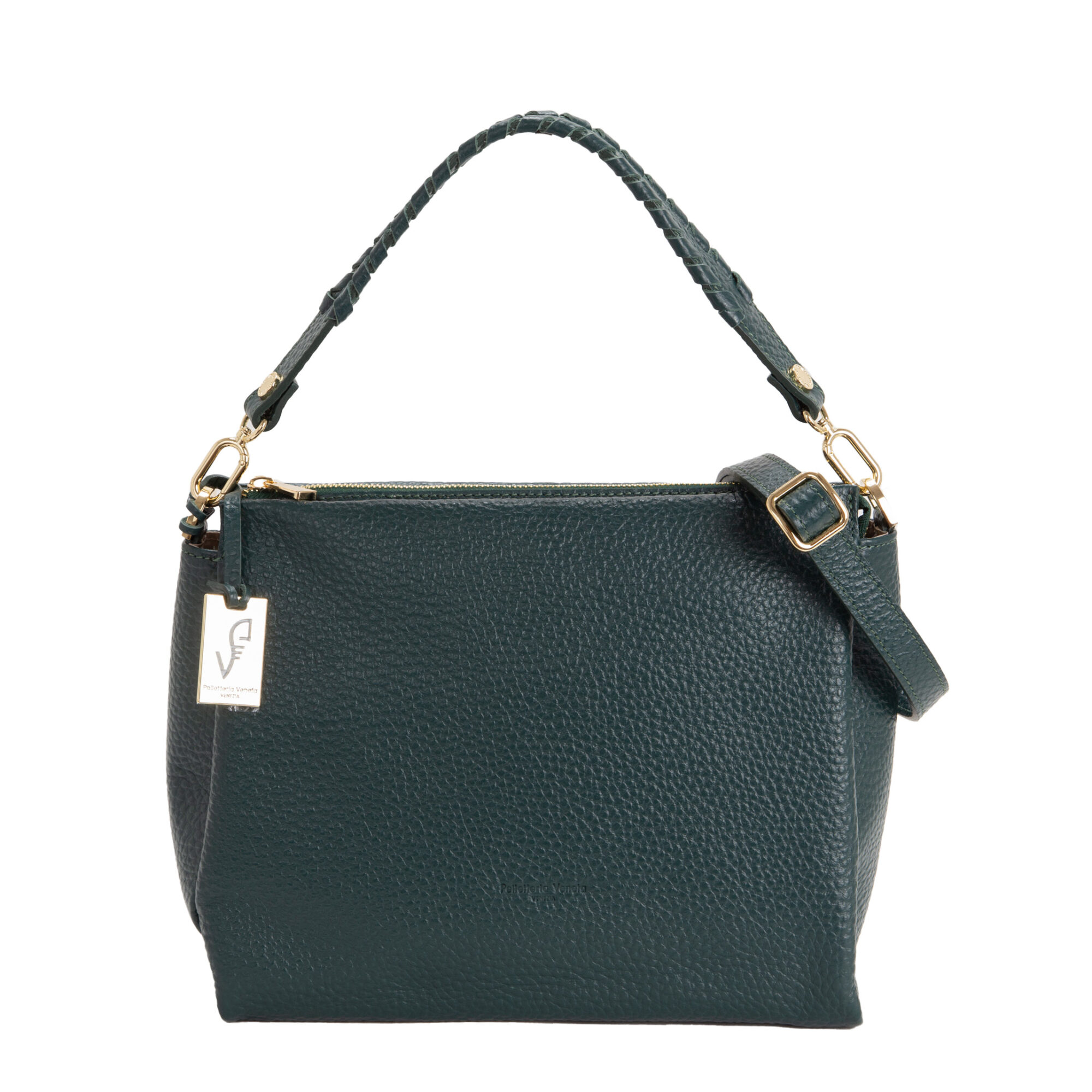 Borsa a spalla V24481 in pelle martellata a grana grossa