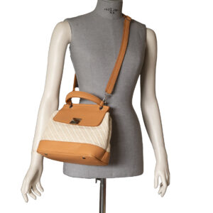 Borsa a mano on pelle e paglia intrecciata di Pelletteria Veneta di colore cuoio