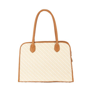 Borsa a mano on pelle e paglia intrecciata di Pelletteria Veneta di colore cuoio