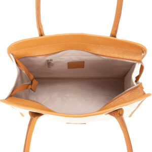 interno di Borsa a mano on pelle e paglia intrecciata di Pelletteria Veneta di colore cuoio