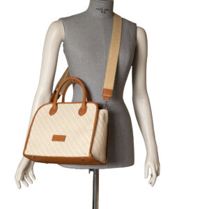 Borsa a mano on pelle e paglia intrecciata di Pelletteria Veneta di colore cuoio