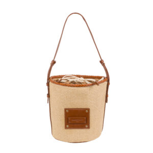 Women's waved straw summer bucket bag by Pelletteria Veneta