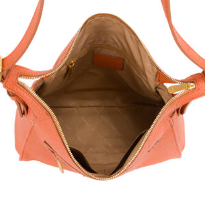 Borsa a spalla in pelle da donna con manico regolabile e zip di sicurezza - arancione
