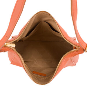 Borsa a spalla in pelle da donna con manico regolabile e zip di sicurezza - arancione