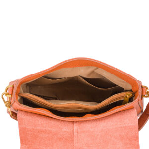 Borsa a spalla media in pelle da donna con patta e manico regolabile - arancione