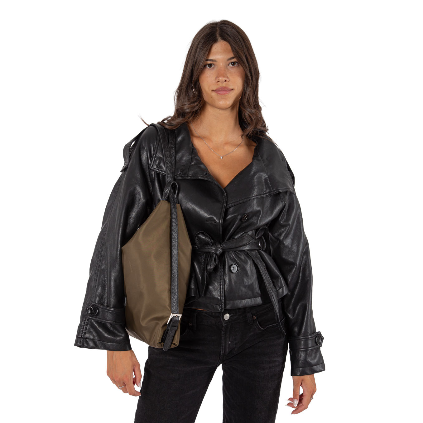 Zaino convertibile a spalla in nylon e pelle da donna di Pelletteria Veneta
