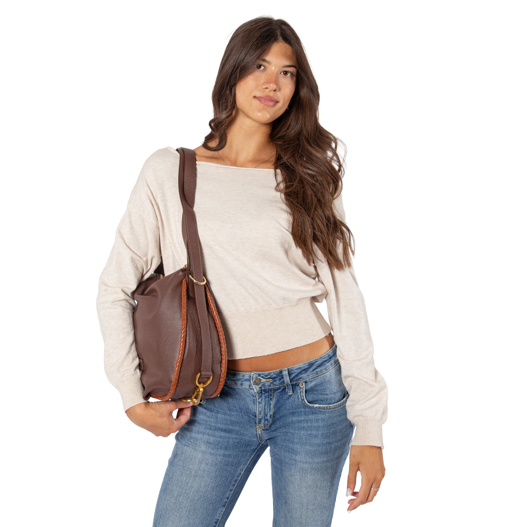 Three-way in pelle da donna con decorazione V27600 - immagine 2