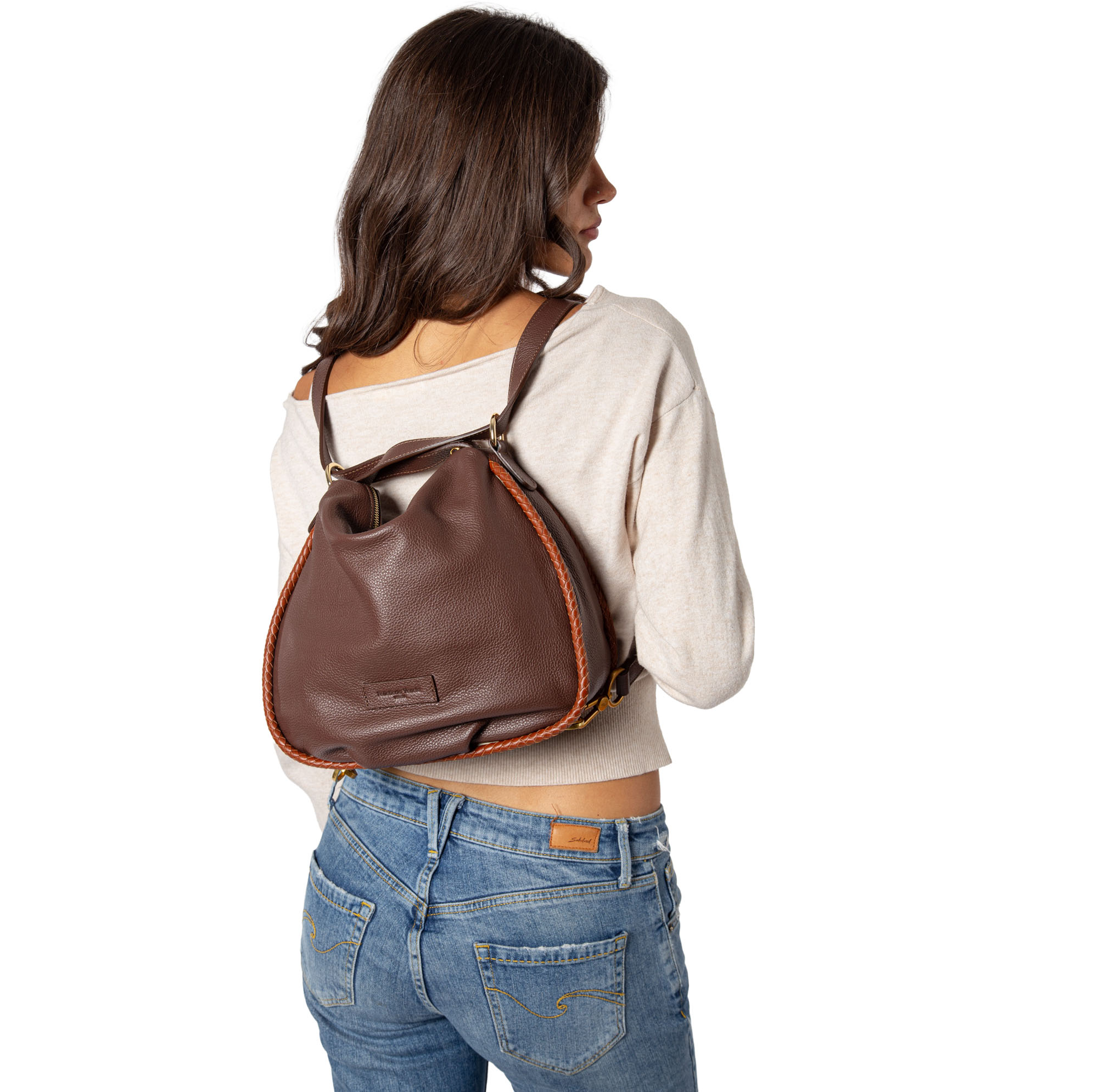 Three-way in pelle da donna con decorazione V27600 - immagine 3