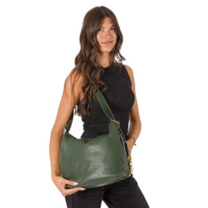 Sacca a spalla in pelle convertibile con spallacci regolabili che possono essere portati come zaino, tasche laterali, art. D27310 di Pelletteria Veneta