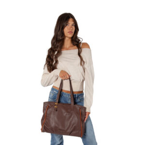 Shopper in pelle da donna con decorazione V27603 - immagine 3