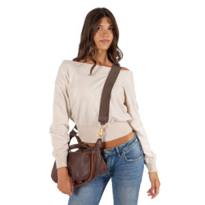 Alternative view of Borsa media a mano in pelle da donna con decorazione V27602
