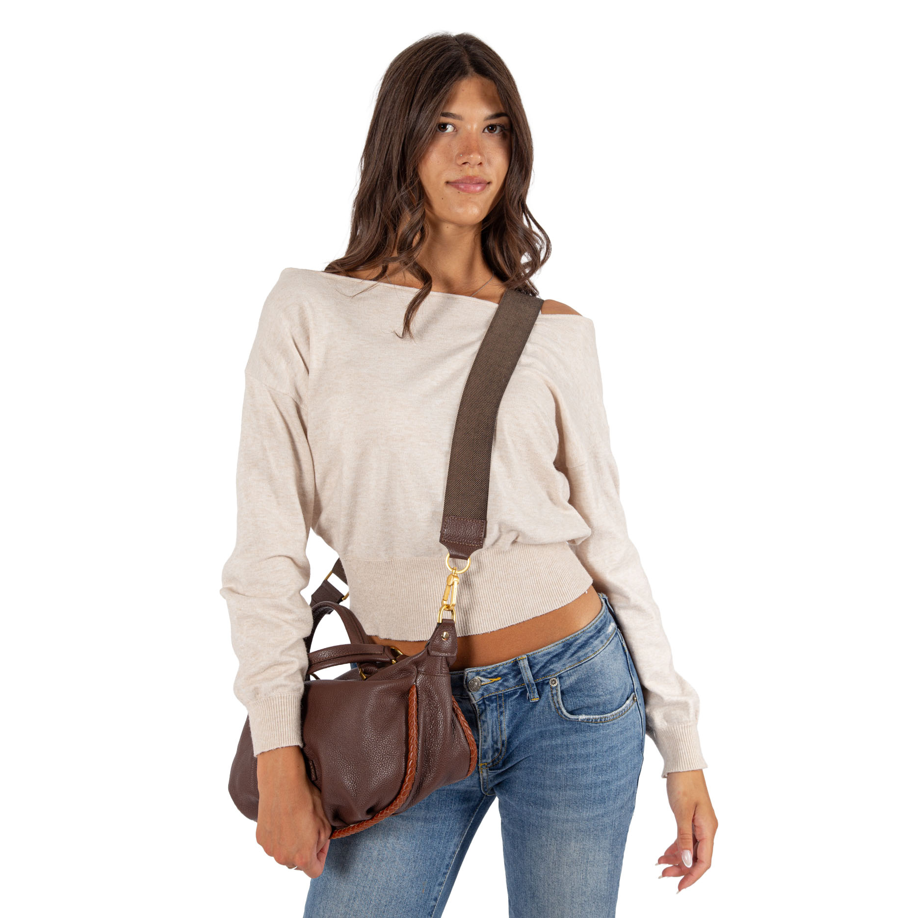 Borsa media a mano in pelle da donna con decorazione V27602 - immagine 2