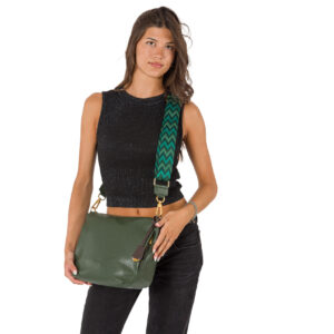 Sacca a spalla in pelle da donna, con tasche laterali e tracolla in tessuto regolabile art. D27311 di Pelletteria Veneta
