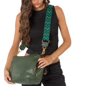Sacca a spalla in pelle da donna, con tasche laterali e tracolla in tessuto regolabile art. D27311 di Pelletteria Veneta