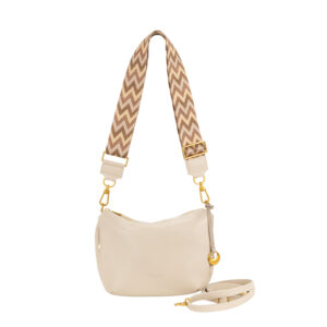 Sacca a spalla compatta in pelle da donna, con tasche laterali e tracolla in tessuto regolabile art. D27312 di Pelletteria Veneta