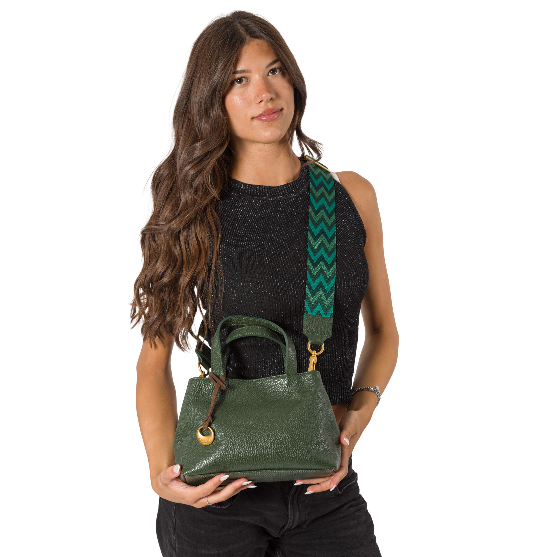 Minibag in pelle da donna con scomparti multipli e tracolla regolabile in tessuto art D27315 di Pelletteria Veneta