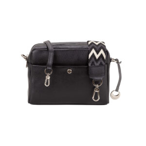 Handcrafted Pebbled Leather Crossbody Bag with Chevron Strap D27316