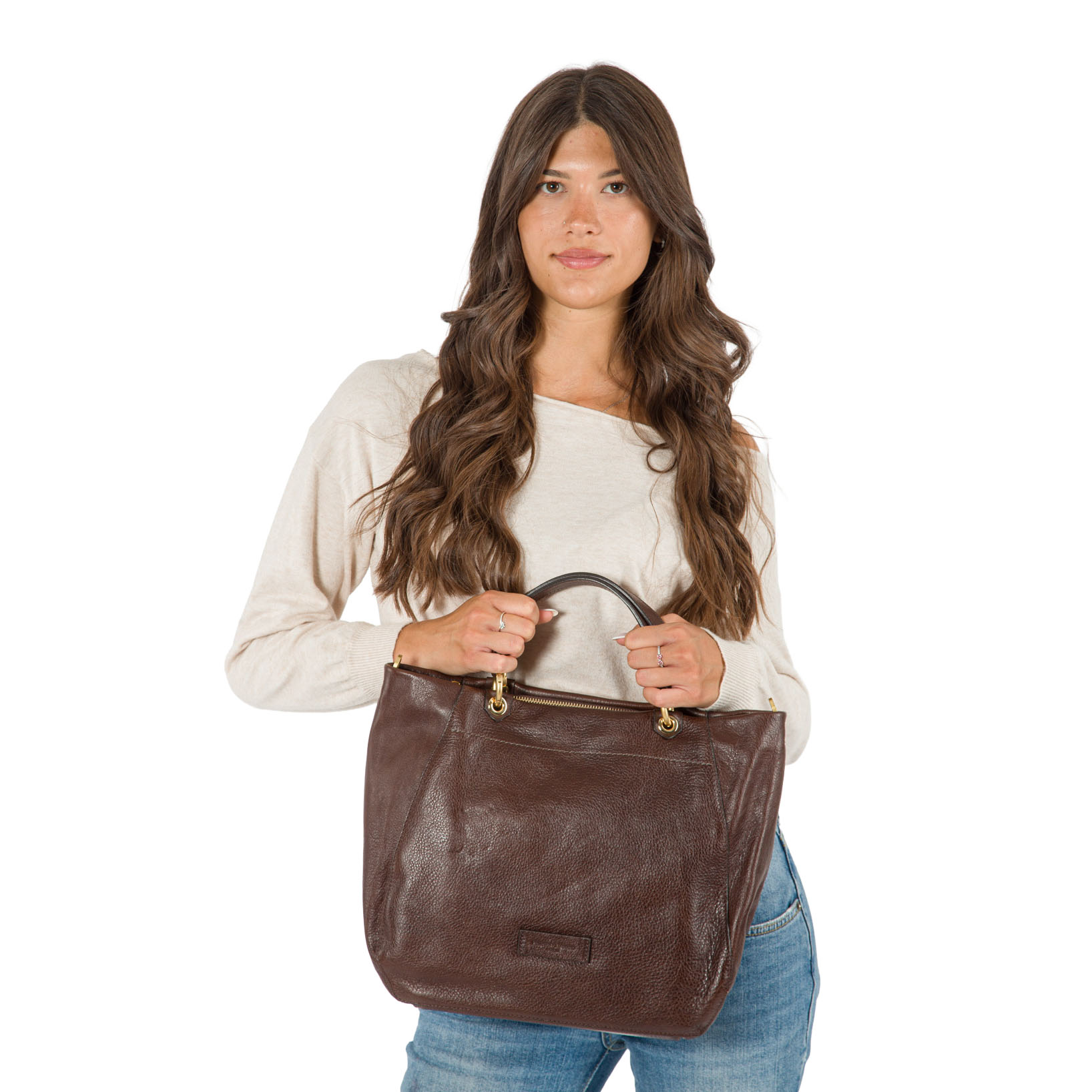 Borsa a mano con doppi manici in pelle conciata al vegetale art. V27203 di Pelletteria Veneta