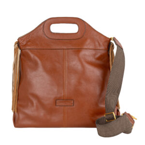 Borsa a mano in pelle con concia vegetale e frange decorative. Mod. F27209 di Pelletteria Veneta