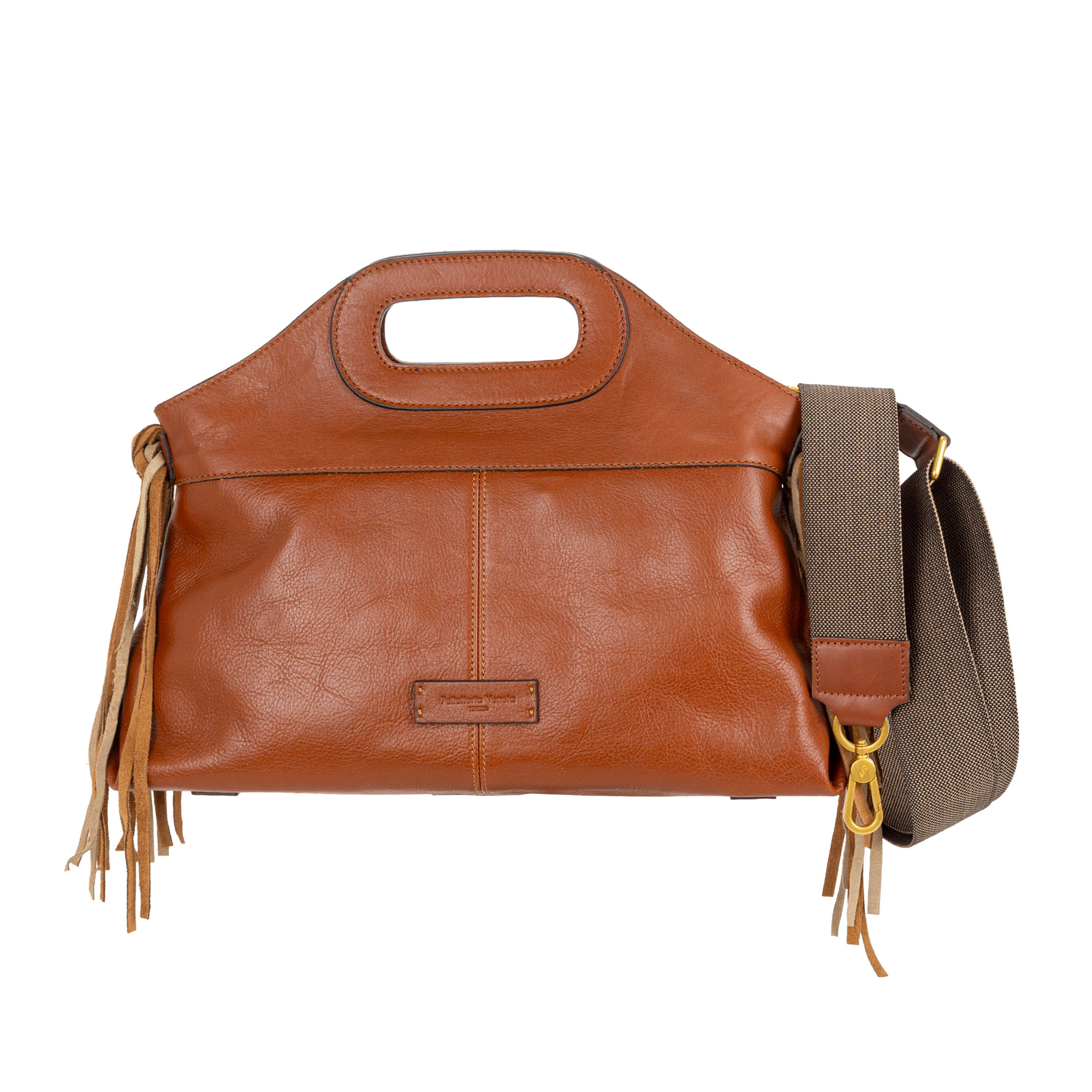 Borsa a mano in pelle con concia vegetale e frange decorative. Mod. F27208 di Pelletteria Veneta