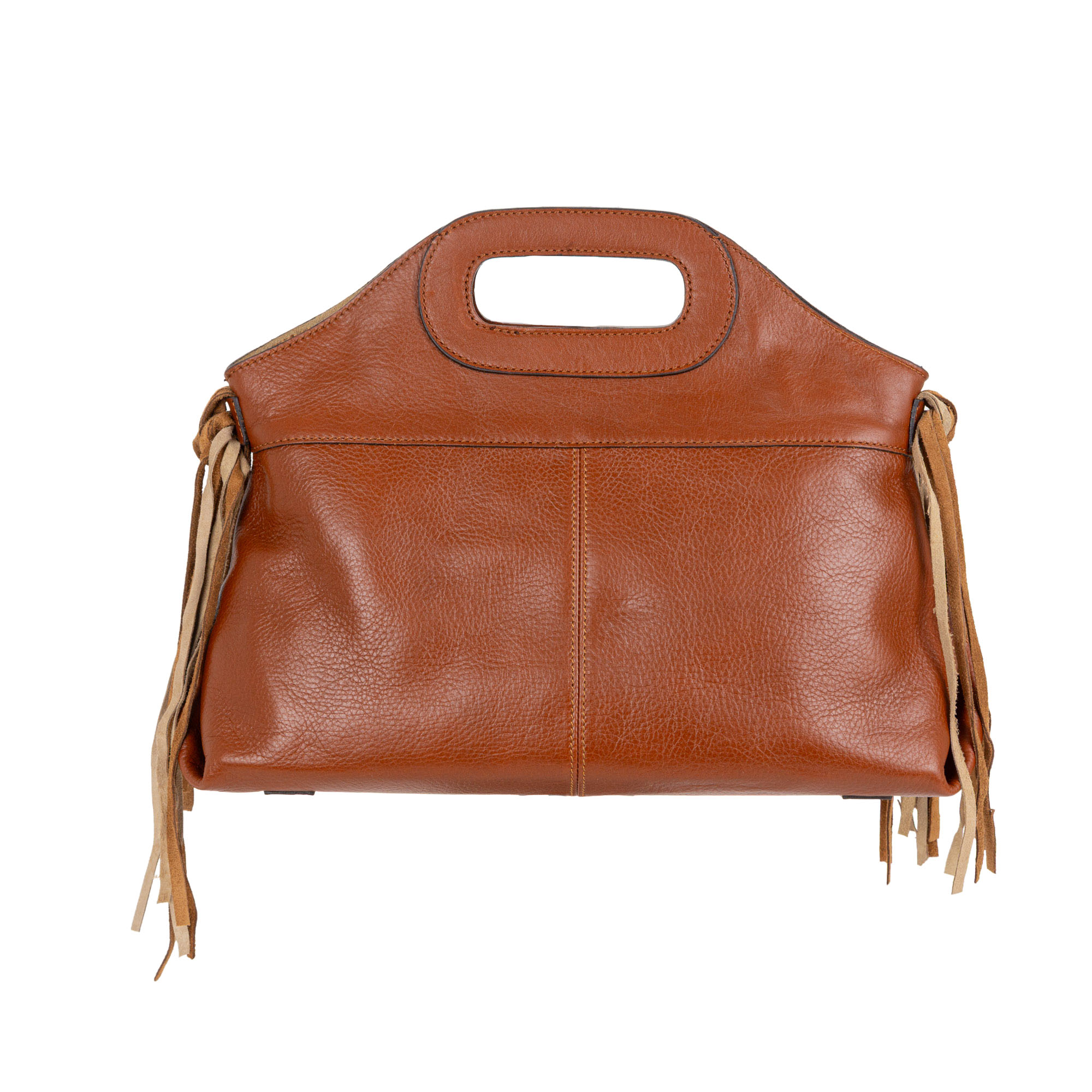 Borsa a mano in pelle con concia vegetale e frange decorative. Mod. F27208 di Pelletteria Veneta