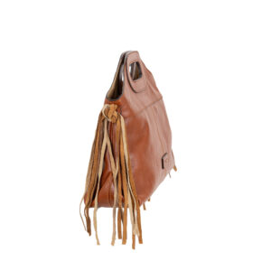 Borsa a mano in pelle con concia vegetale e frange decorative. Mod. F27208 di Pelletteria Veneta