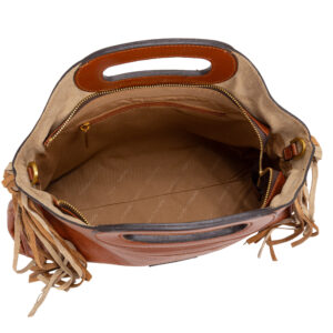 Borsa a mano in pelle con concia vegetale e frange decorative. Mod. F27208 di Pelletteria Veneta