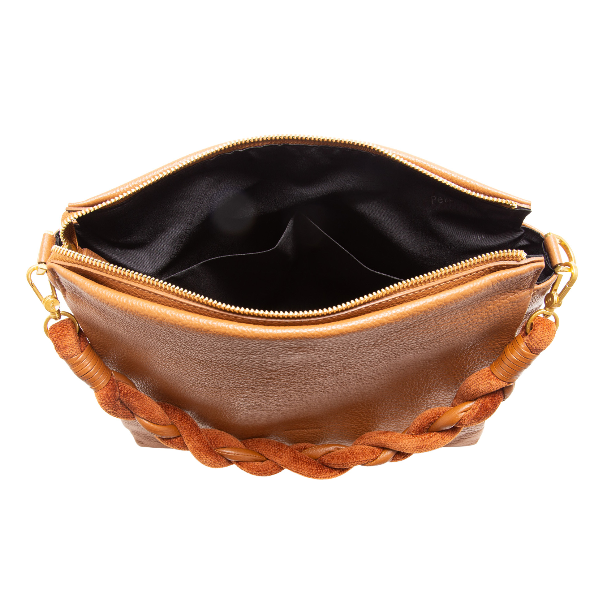 Borsa a mano in pelle da donna con manico intrecciato in pelle e ciniglia di Pelletteria Veneta