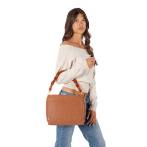 Borsa a mano in pelle da donna con manico intrecciato in pelle e ciniglia di Pelletteria Veneta