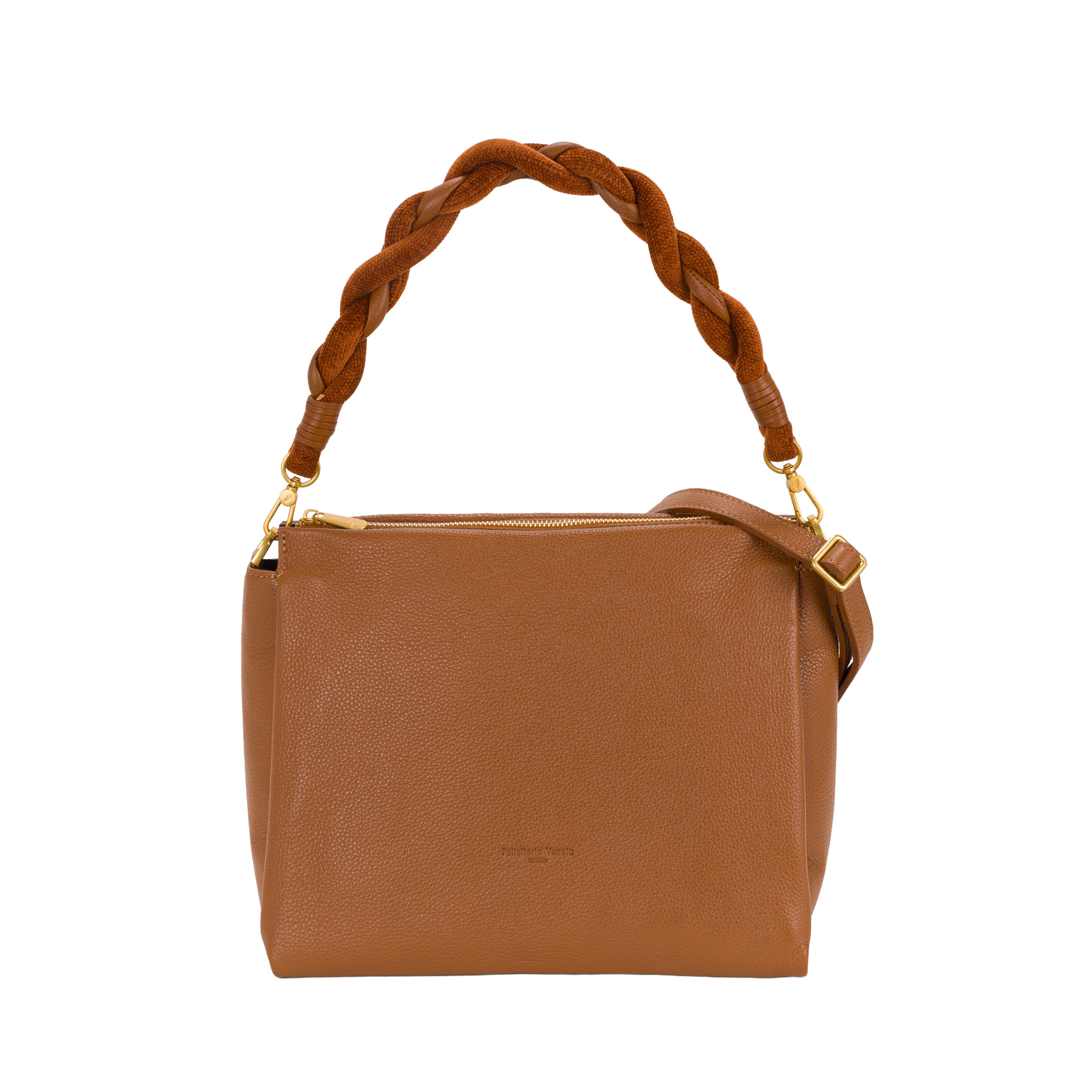 Borsa a mano in pelle da donna con manico intrecciato in pelle e ciniglia di Pelletteria Veneta