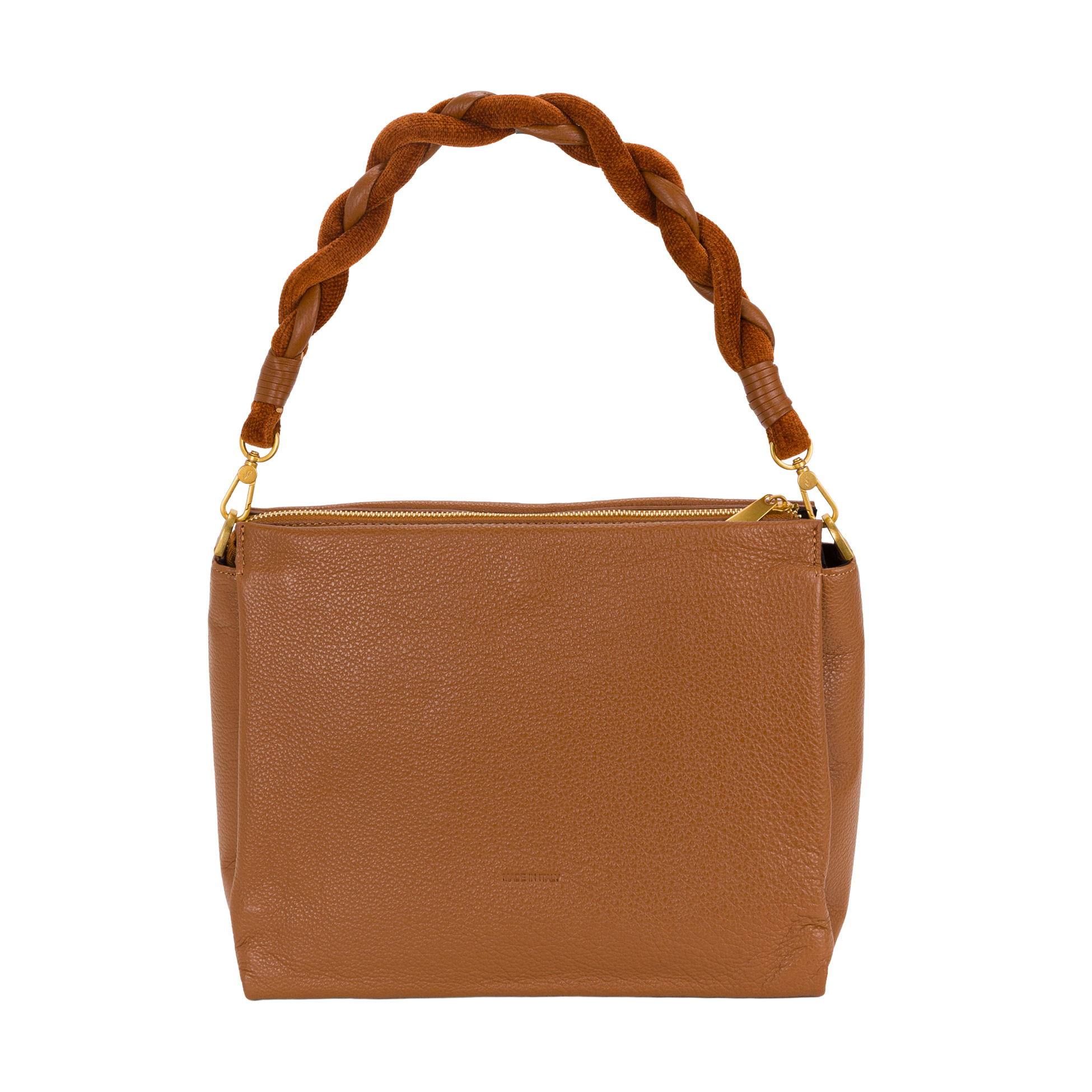 Borsa a mano in pelle da donna con manico intrecciato in pelle e ciniglia di Pelletteria Veneta