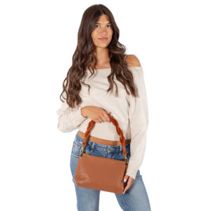 Alternative view of Women's  leather handbag with brainded handle V27618