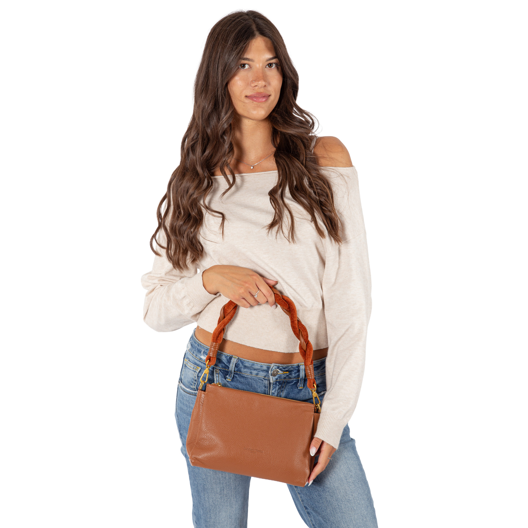 Women's leather handbag with brainded handle V27618 - Image 2