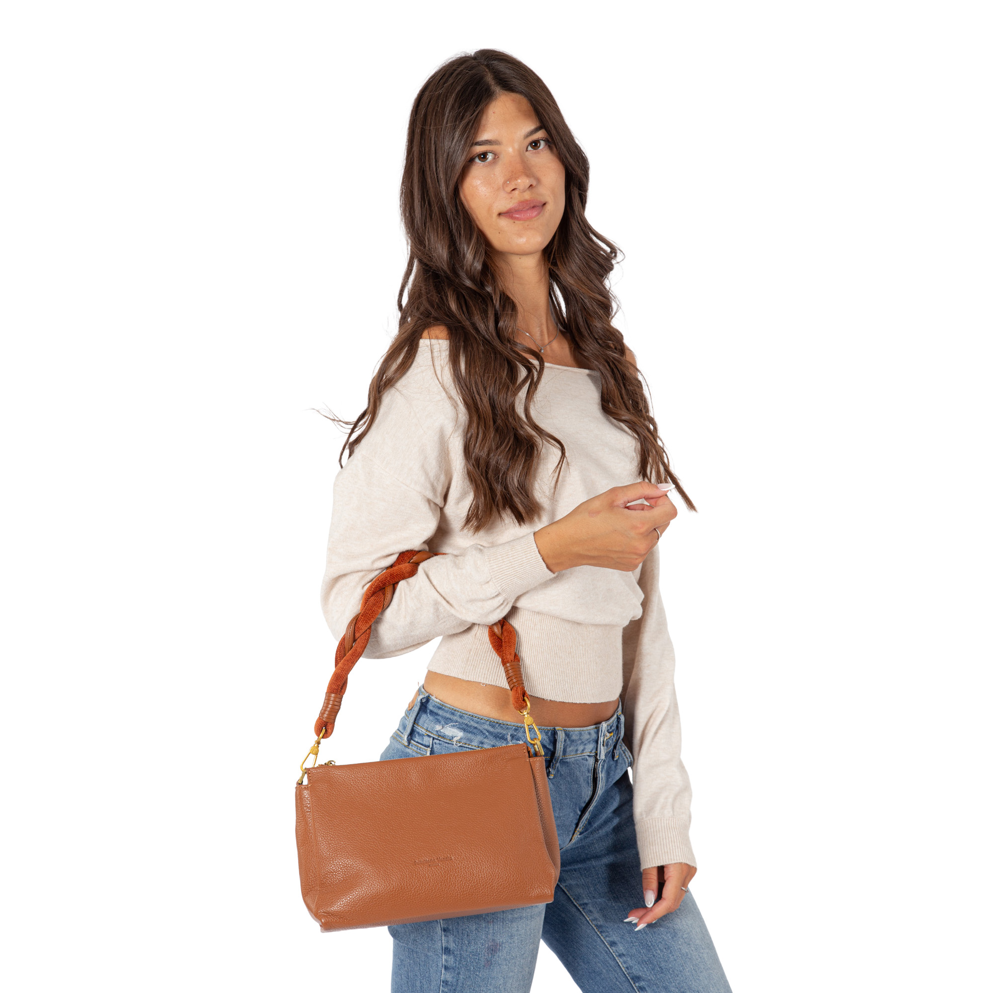 Women's leather handbag with brainded handle V27618 - Image 3