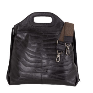 Borsa a mano in pelle bottanalata stampata con motivo zebrato e frange decorative. Mod. Z27208 di Pelletteria Veneta
