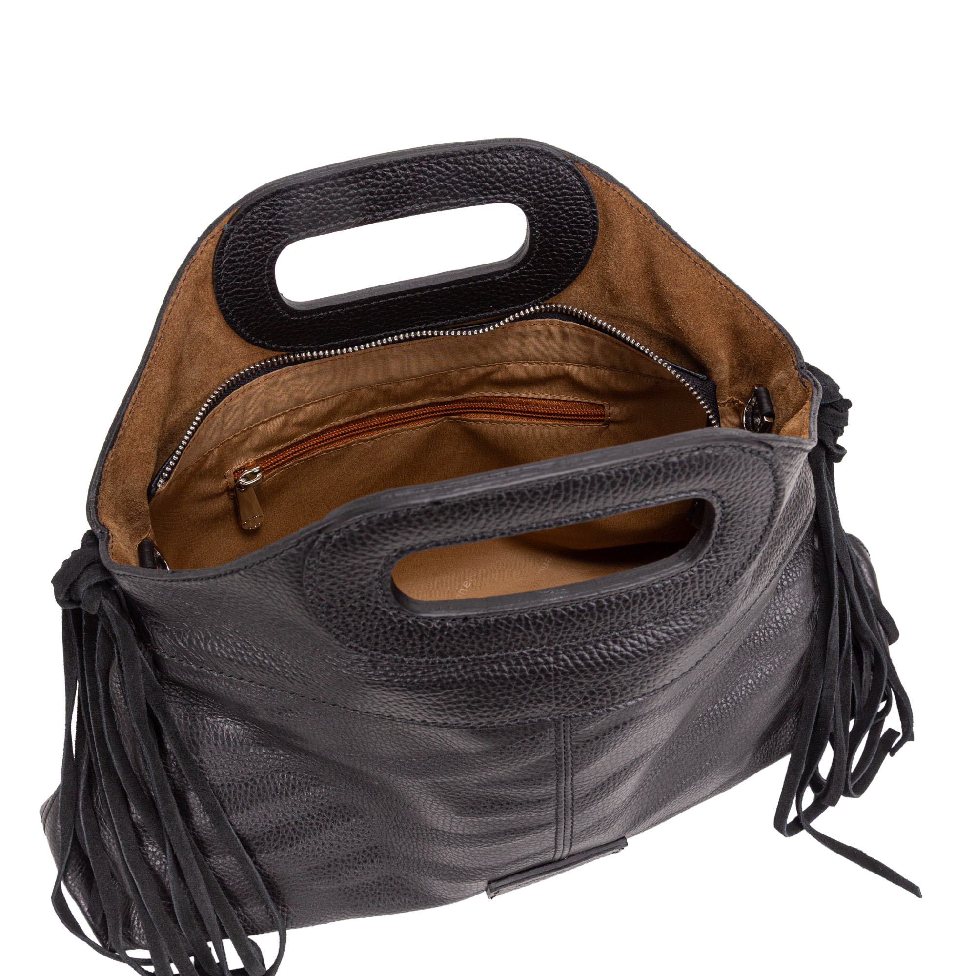 Borsa a mano in pelle bottanalata stampata con motivo zebrato e frange decorative. Mod. Z27208 di Pelletteria Veneta