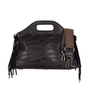 Printed Leather Handbag with Integrated Handles and Fringe Z27209