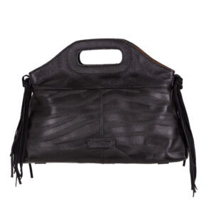 Borsa a mano in pelle bottanalata stampata con motivo zebrato e frange decorative. Mod. Z27209 di Pelletteria Veneta