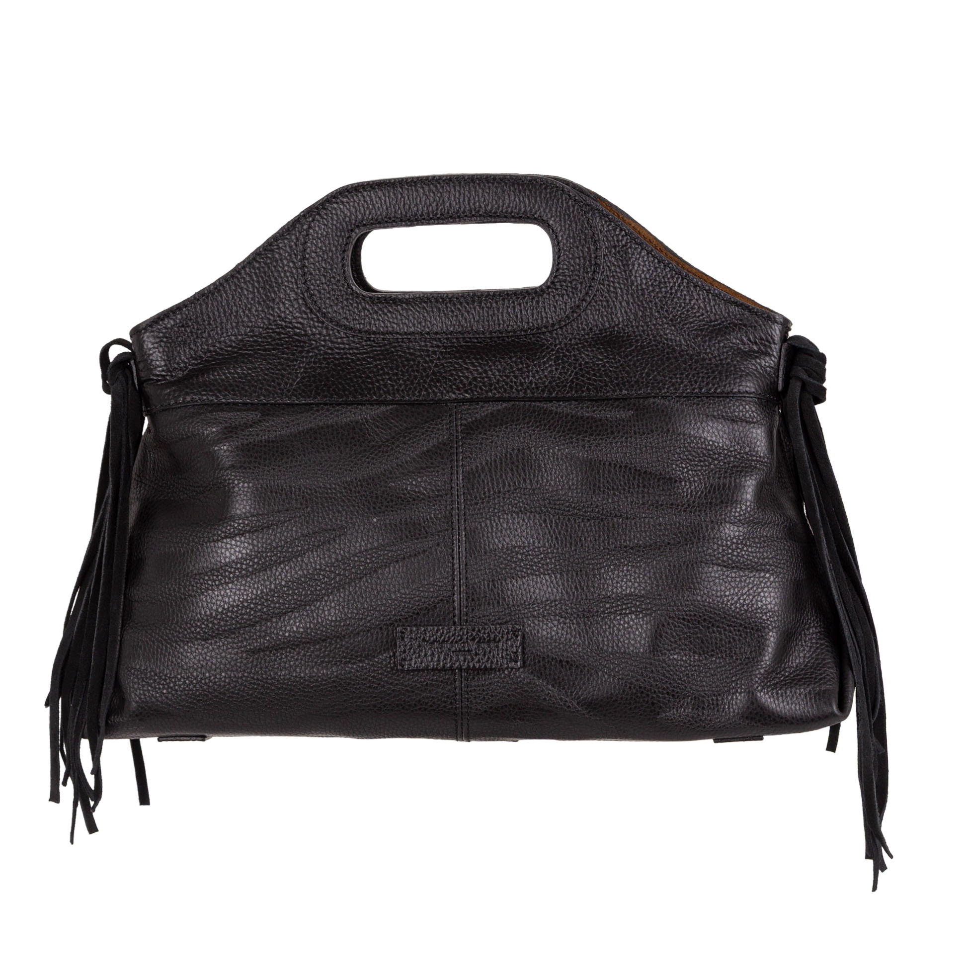 Borsa a mano in pelle bottanalata stampata con motivo zebrato e frange decorative. Mod. Z27209 di Pelletteria Veneta