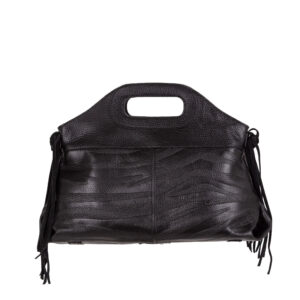Borsa a mano in pelle bottanalata stampata con motivo zebrato e frange decorative. Mod. Z27209 di Pelletteria Veneta