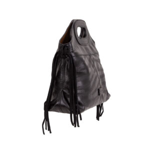 Borsa a mano in pelle bottanalata stampata con motivo zebrato e frange decorative. Mod. Z27209 di Pelletteria Veneta