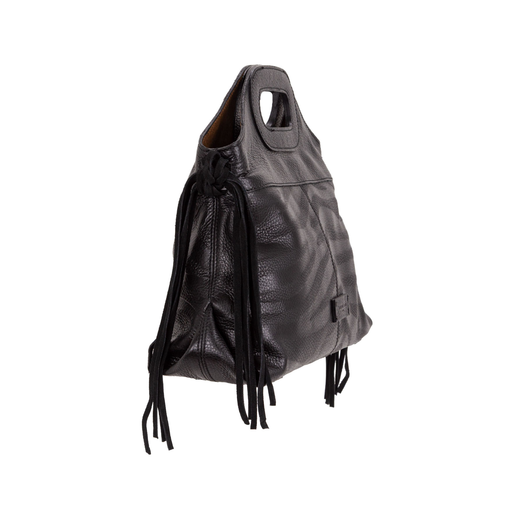 Borsa a mano in pelle bottanalata stampata con motivo zebrato e frange decorative. Mod. Z27209 di Pelletteria Veneta