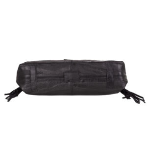 Borsa a mano in pelle bottanalata stampata con motivo zebrato e frange decorative. Mod. Z27209 di Pelletteria Veneta