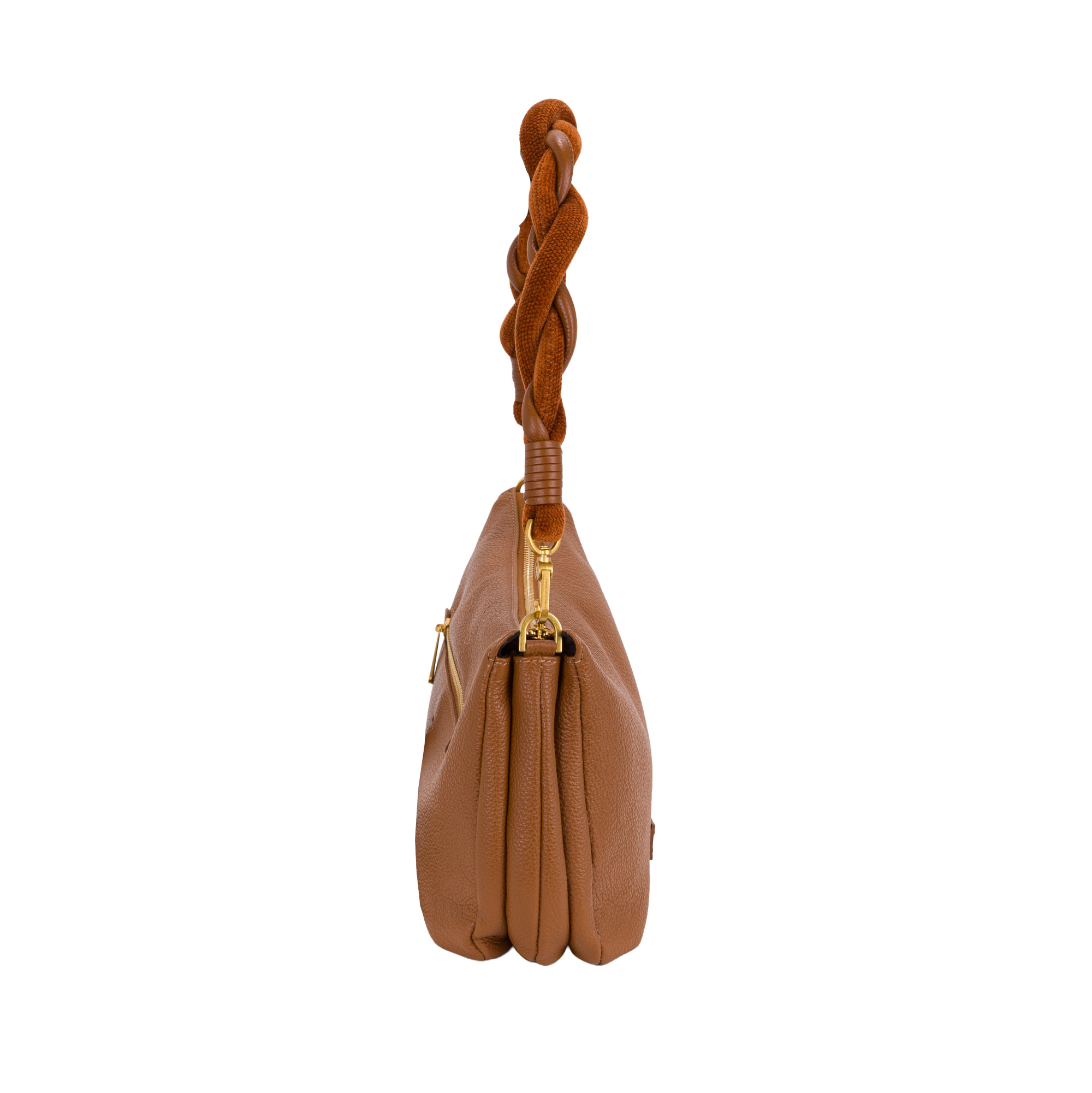 Borsa a spalla in pelle daonna con manico intrecciato in pelle e ciniglia di Pelletteria Veneta