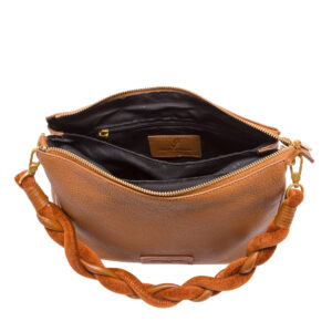 Borsa a spalla in pelle daonna con manico intrecciato in pelle e ciniglia di Pelletteria Veneta
